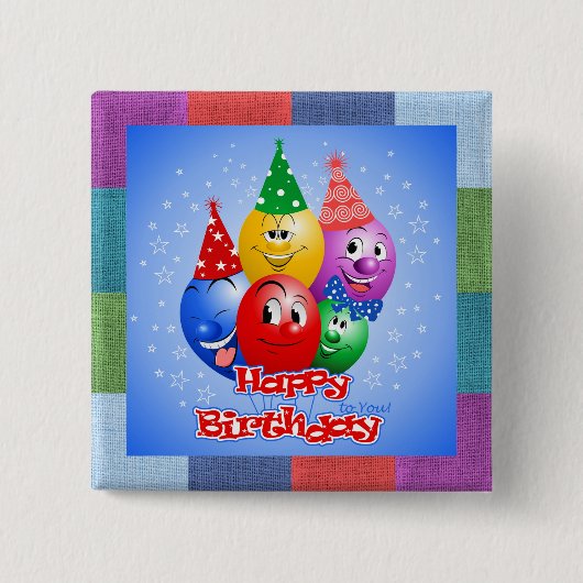 Fröhliche Geburtstagsballons Button (Vorderseite)