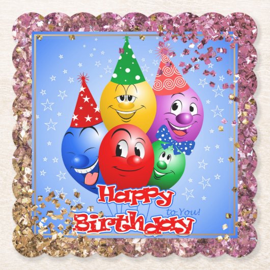 Fröhliche Geburtstagsballons Untersetzer (Vorderseite)