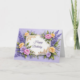 Fröhliche Geburtstagsbäume Blume auf dem Lavendel Karte