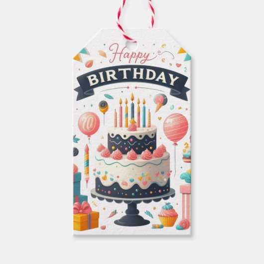Fröhliche Geburtstagsfeier Cake & Balloons Geschenkanhänger (Vorderseite)