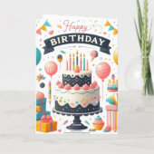 Fröhliche Geburtstagsfeier Cake & Balloons Karte (Rückseite)