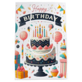 Fröhliche Geburtstagsfeier Cake & Balloons Mittlere Geschenktüte (Rückseite)