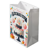 Fröhliche Geburtstagsfeier Cake & Balloons Mittlere Geschenktüte (Rückseite Schrägansicht)