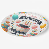 Fröhliche Geburtstagsfeier Cake & Balloons Pappteller (Schrägansicht)