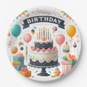 Fröhliche Geburtstagsfeier Cake & Balloons Pappteller (Vorderseite)