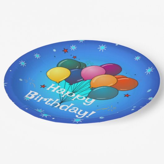 Fröhliche Geburtstagsfeiertage-Ballons, Pappteller (Schrägansicht)