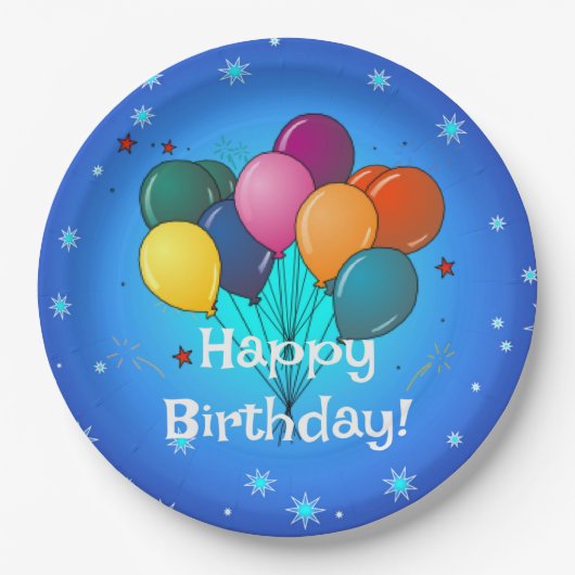 Fröhliche Geburtstagsfeiertage-Ballons, Pappteller (Vorderseite)