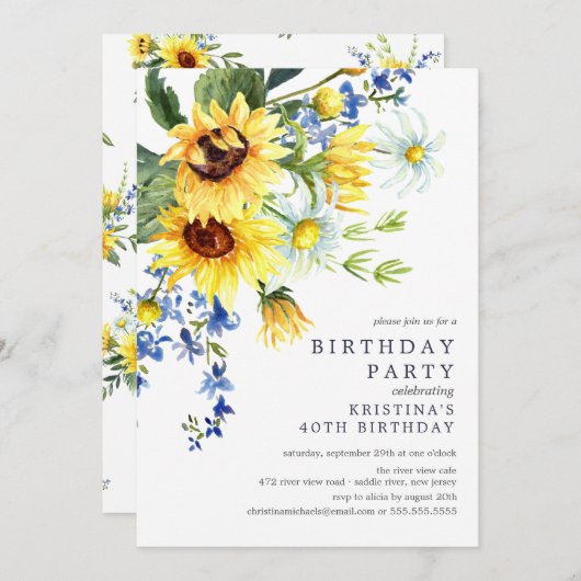 Fröhliche Geburtstagsparty der Gelbblüte Einladung (Vorne/Hinten)