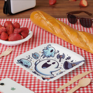 Fröhliche Geister und gruseliges Halloween-Spaß Pappteller