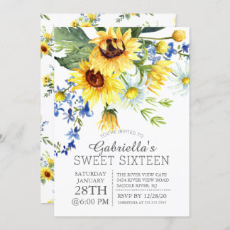 Fröhliche Gelbblüten 16 . Geburtstag Party Einladung
