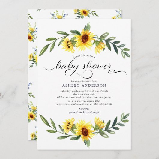 Fröhliche Gelbblütendusche Einladung (Vorne/Hinten)