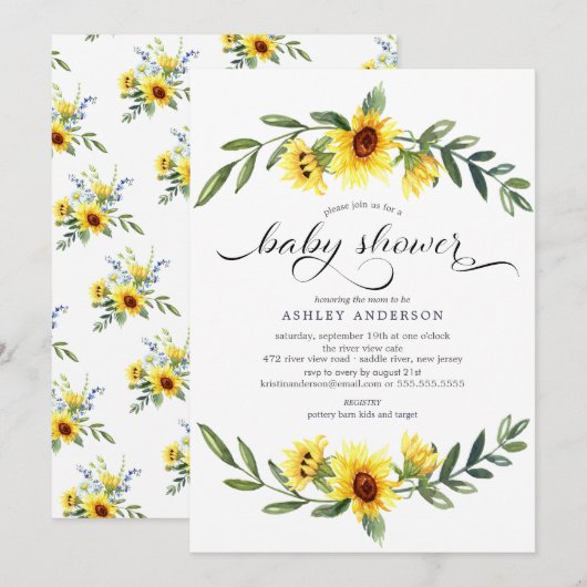 Fröhliche Gelbblütendusche Einladung (Vorne/Hinten)