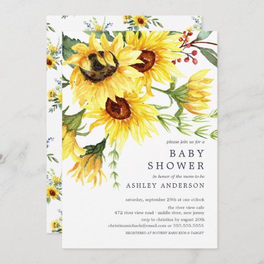 Fröhliche Gelbblütendusche Einladung (Vorne/Hinten)