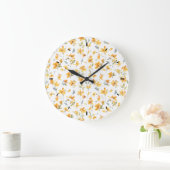 Fröhliche Gelbblütenfarbe Große Wanduhr (Zuhause)
