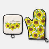 Fröhliche Gelbblütenschrift Küche Ofenhandschuh & Topflappen-Set (Vorderseite)