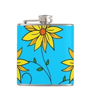 Fröhliche gelbe Blumen Doodle Art Flachmann