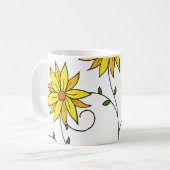 Fröhliche gelbe Blumen Doodle Art Kaffeetasse (Vorderseite Links)