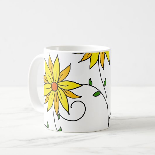 Fröhliche gelbe Blumen Doodle Art Kaffeetasse (Vorderseite Links)