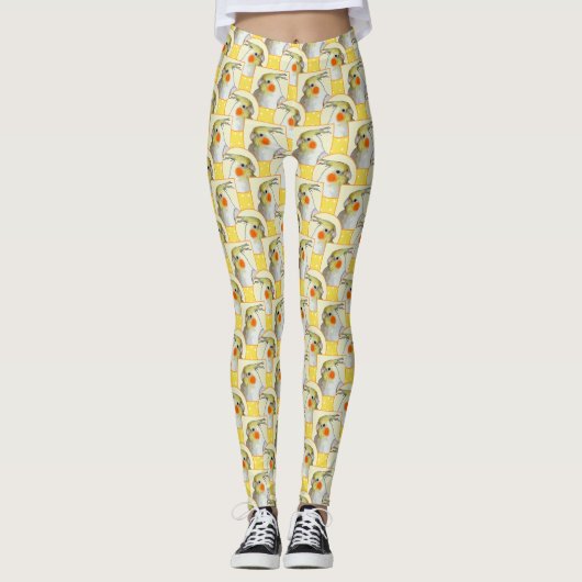 Fröhliche gelbe Pet Cockatiel Niedliche Muster Vög Leggings (Vorderseite)