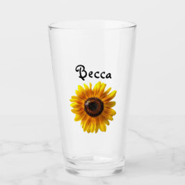 Fröhliche gelbe Sonnenblume mit Biene Personalisie Glas