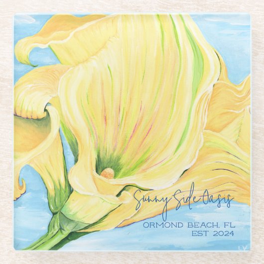 Fröhliche Gelbe Urlaub Zuhause Calla Lily Glasuntersetzer (Vorderseite)