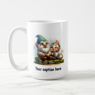 Fröhliche Gnome genießen eine Kaffeepause Kaffeetasse