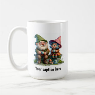 Fröhliche Gnome genießen eine Kaffeepause Kaffeetasse