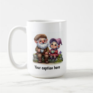 Fröhliche Gnome genießen eine Kaffeepause Kaffeetasse
