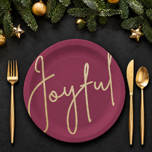Fröhliche Gold-Faux-Folie-Cranberry-Weihnachten Pappteller