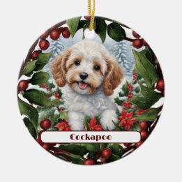 Fröhliche Golden Cockapoo Puppy Custom Weihnachten Keramik Ornament