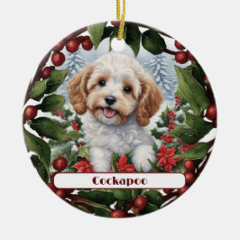 Fröhliche Golden Cockapoo Puppy Custom Weihnachten Keramik Ornament