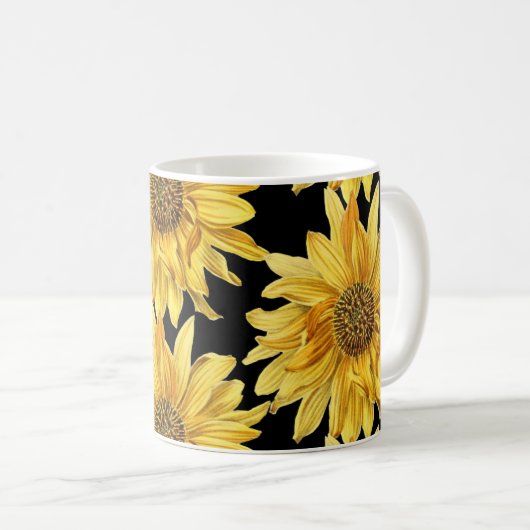 Fröhliche Goldene Gelbblüte Keramik Kaffeetasse (VorderseiteRechts)