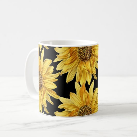 Fröhliche Goldene Gelbblüte Keramik Kaffeetasse (Vorderseite Links)
