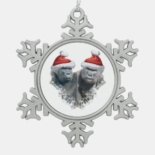 Fröhliche Gorilla-Weihnachten Schneeflocken Zinn-Ornament