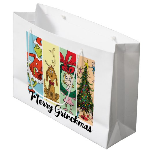 Fröhliche Grinchmas-Feierabend-Collage Große Geschenktüte (Vorderseite Schrägansicht)