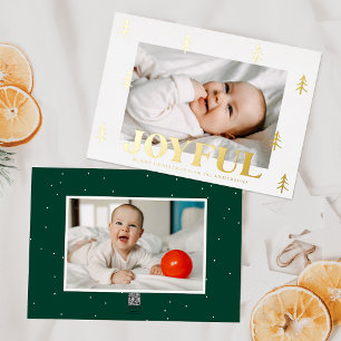 Fröhliche Grüne Gold Bäume 2 Foto Folien Feiertagskarte