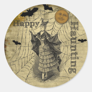 Fröhliche Grusel-Vintage-Halloween-Fledermaus Runder Aufkleber