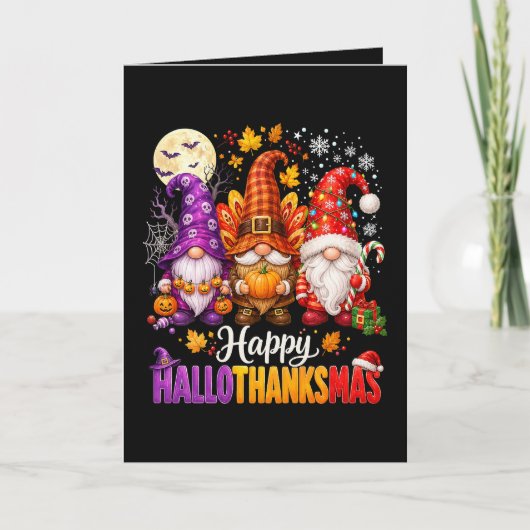 Fröhliche HalloDankMas Gnome Feiertagskarte (Vorderseite)