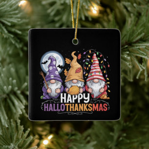 Fröhliche HalloDankMas Gnome Halloween Weihnachten Keramikornament