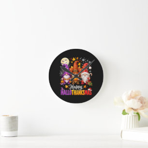 Fröhliche HalloDankMas Gnome Runde Wanduhr