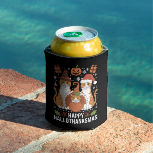 Fröhliche Hallothankmas Katzen Halloween Weihnacht Dosenkühler