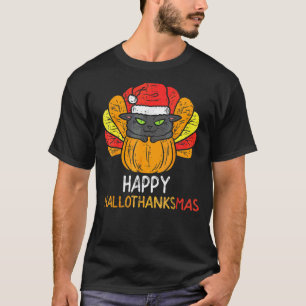 Fröhliche Hallothanksgiving Kat Truthahn Kat Ernte T-Shirt