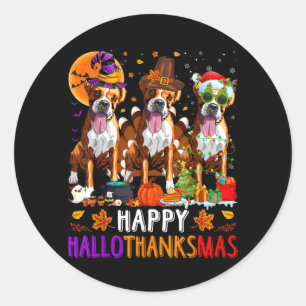 Fröhliche Hallothanksmas Boxer Hund Halloween Weih Runder Aufkleber