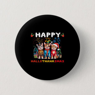 Fröhliche Hallothanksmas Katzen Halloween Erntedan Button