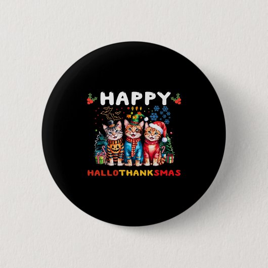 Fröhliche Hallothanksmas Katzen Halloween Erntedan Button (Vorderseite)