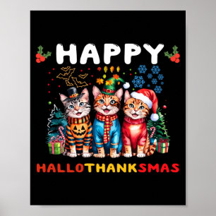 Fröhliche Hallothanksmas Katzen Halloween Erntedan Poster