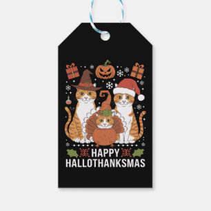 Fröhliche Hallothanksmas Katzen Halloween Weihnach Geschenkanhänger