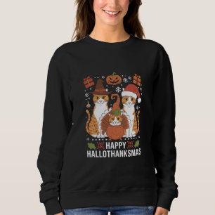 Fröhliche Hallothanksmas Katzen Halloween Weihnach Sweatshirt