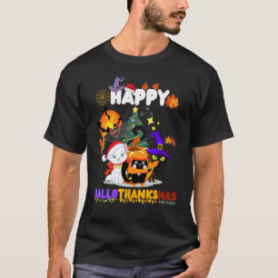 Fröhliche Hallothanksmas Katzen Hexe Santa Hut Kür T-Shirt
