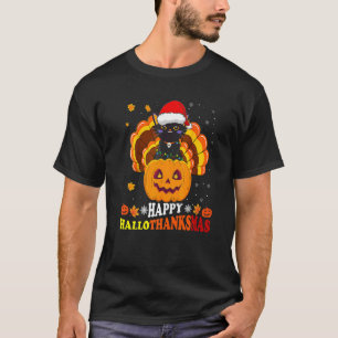 Fröhliche Hallothanksmas Schwarze Katze Weihnacht T-Shirt